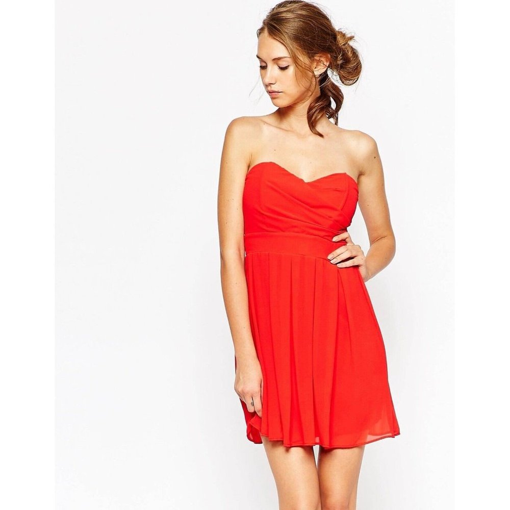 TFNC London ASOS Little Red Dress Sleeveless Pleated Skirt Chifon Women's Size S